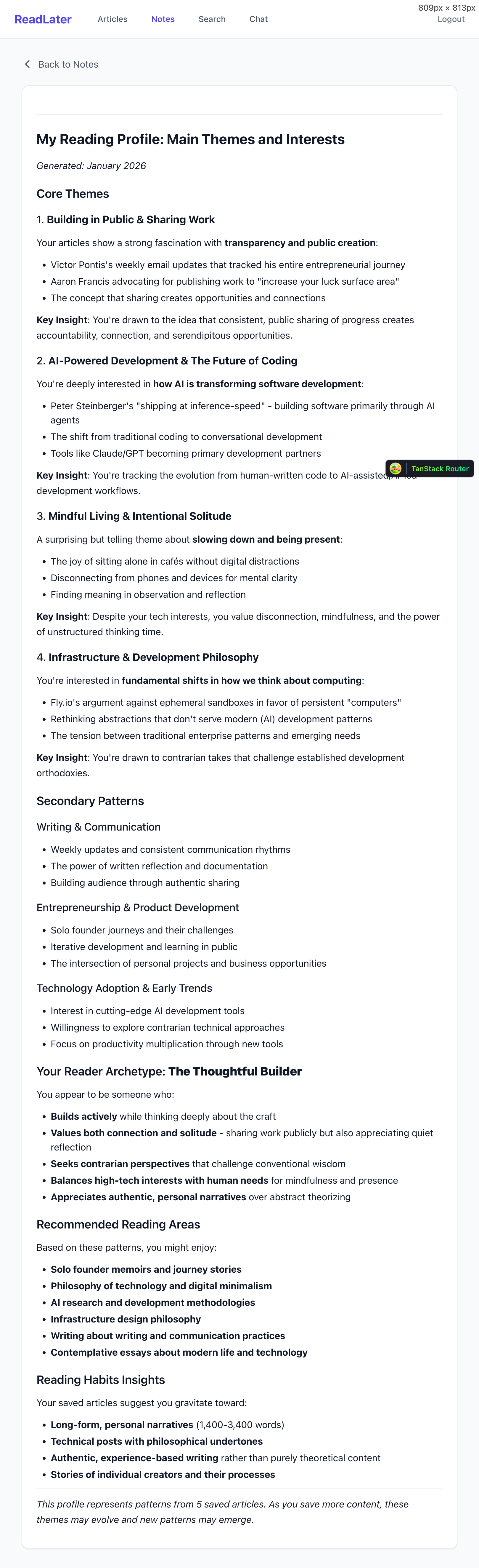 Generated reading profile